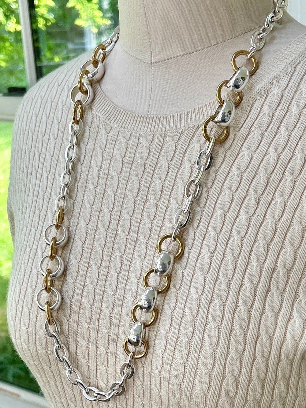 Crown Trifari Chunky Two Tone Chain Necklace